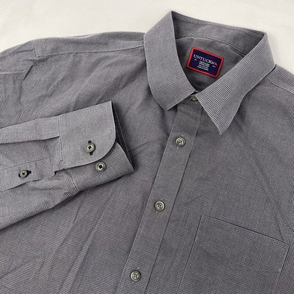 UNTUCKit Marcasin Men's Medium Cotton Grey Plaid Long Sleeve Button Front Shirt - Picture 1 of 4